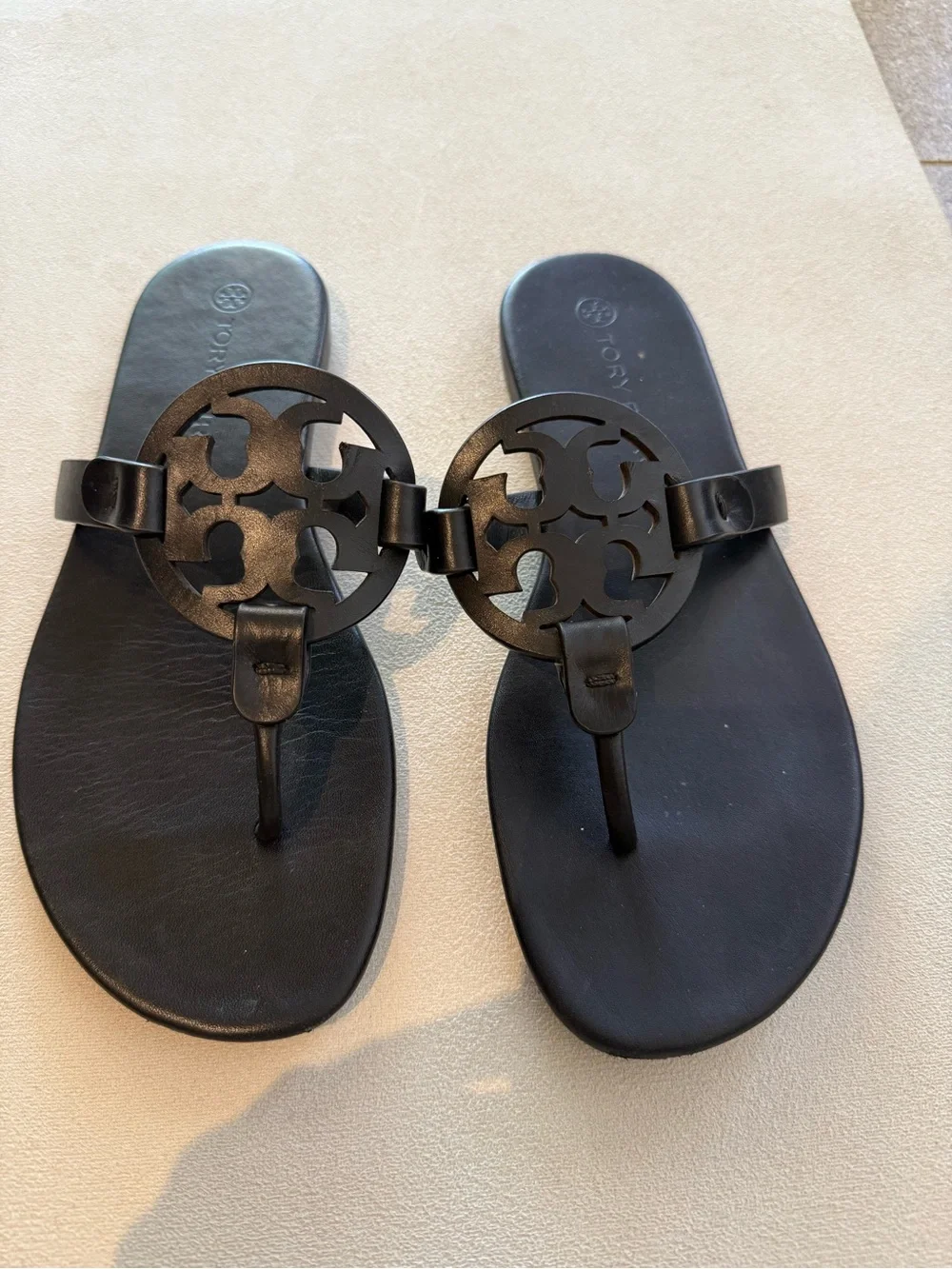 Tory Burch Black Leather Logo Slide Sandals